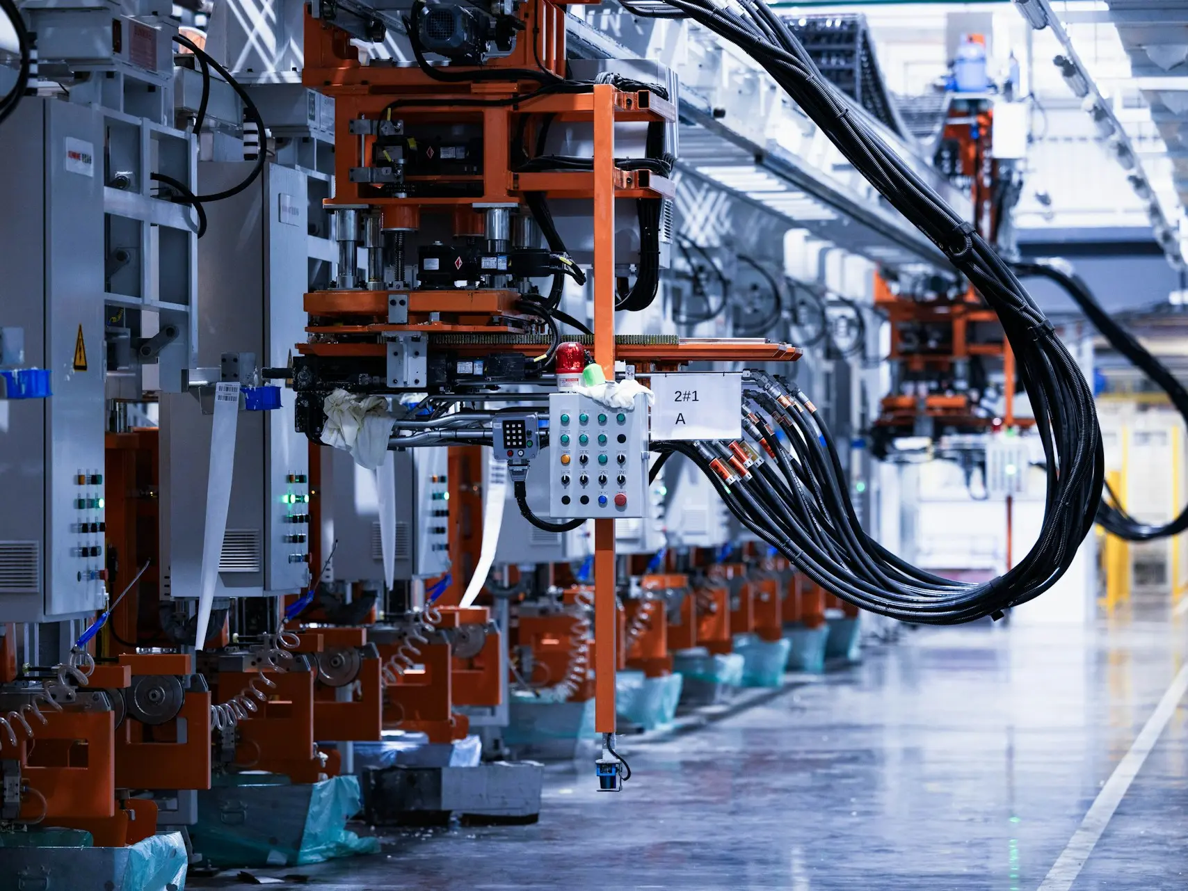 a line of electrical equipment in a factory